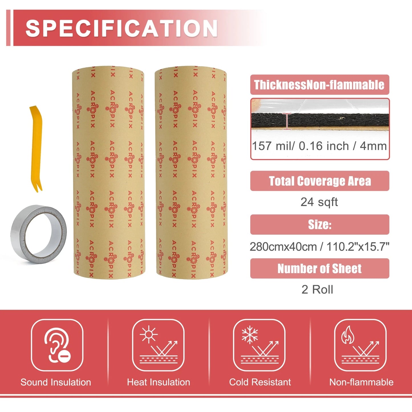 Set of 4 Aluminum Foil Foam Heat Damping Pads for Car (157mil, 4mm)