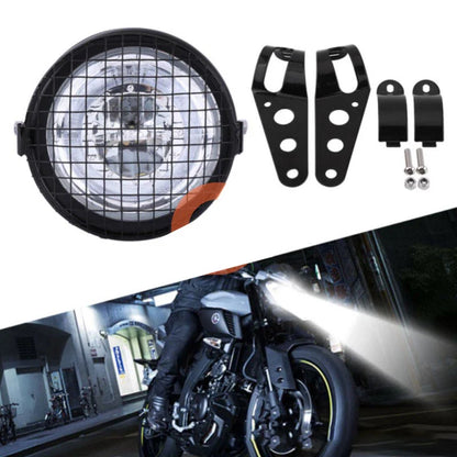 High Power 7" LED Headlight + Mesh Cover + Bracket for Retro Motorcycle