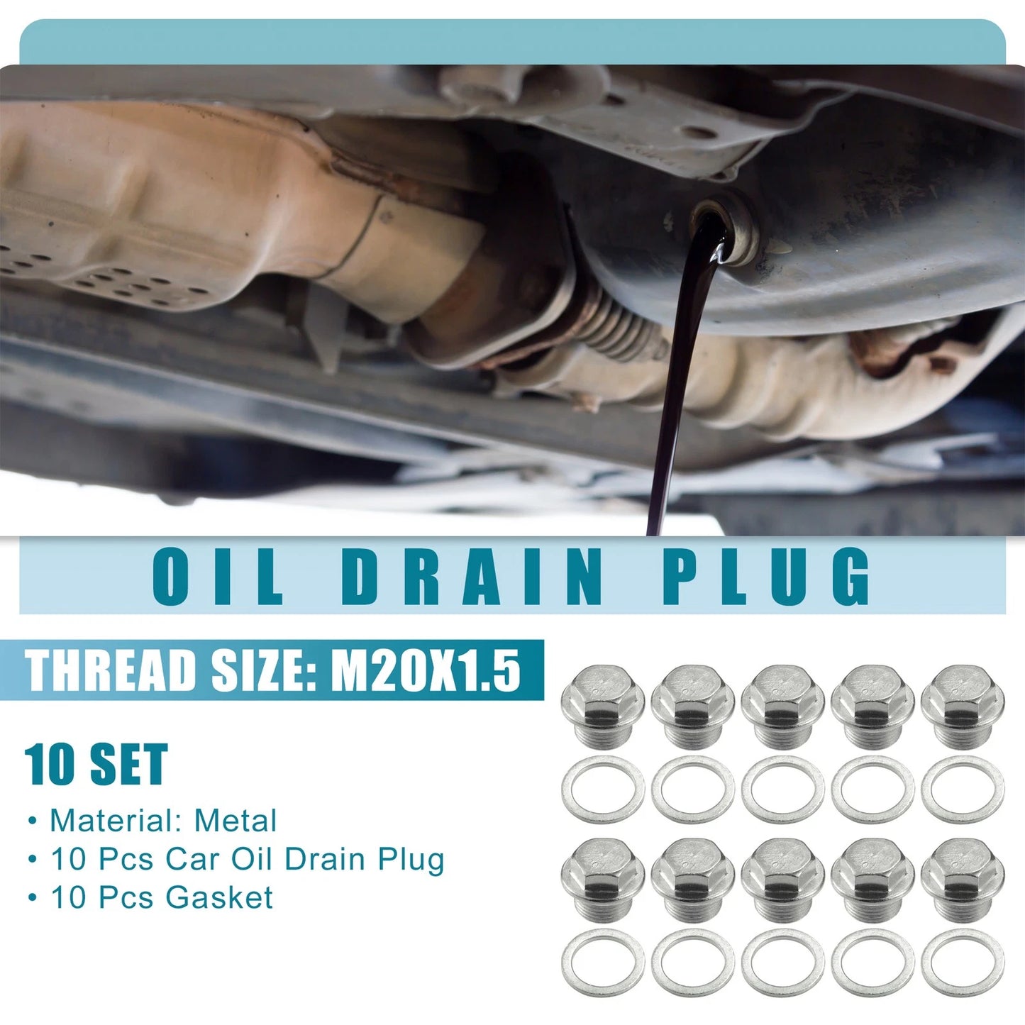 Set of 10 Universal Car Oil Drain Plug with Gasket M20x1.5