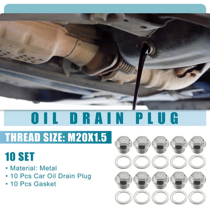 Set of 10 Universal Car Oil Drain Plug with Gasket M20x1.5
