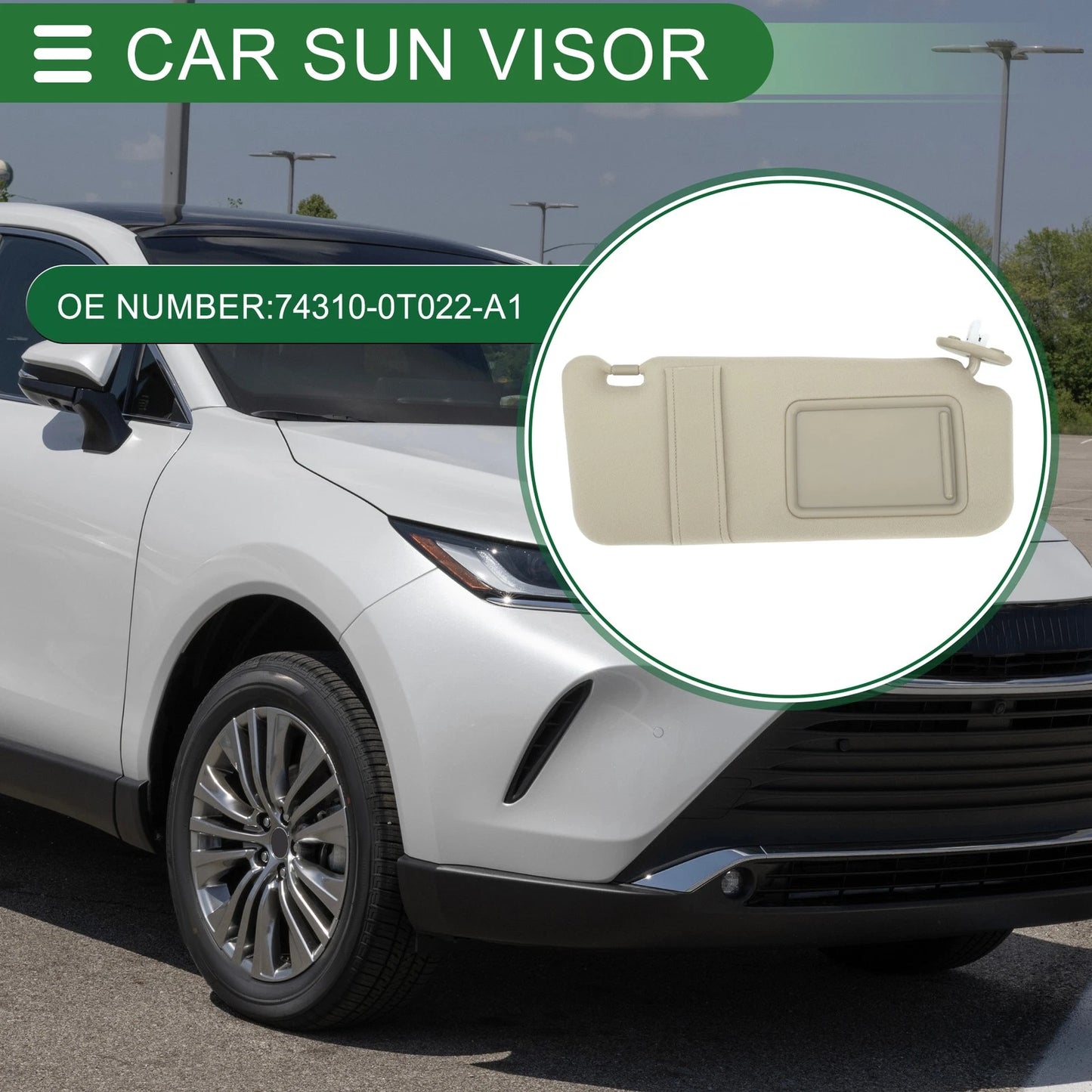 Right Passenger Side Sun Visor No. 74310-0T022-A1 for Toyota Venza (2010–2015)