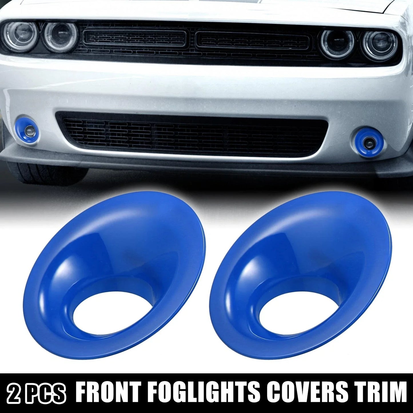 2 x Car ABS Front Fog Light Covers Trim for Dodge Challenger (2015-2020) Blue