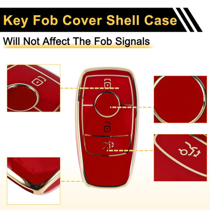 Red Gold Tone TPU Car Key Case for Mercedes Benz E Class (2017-2023)