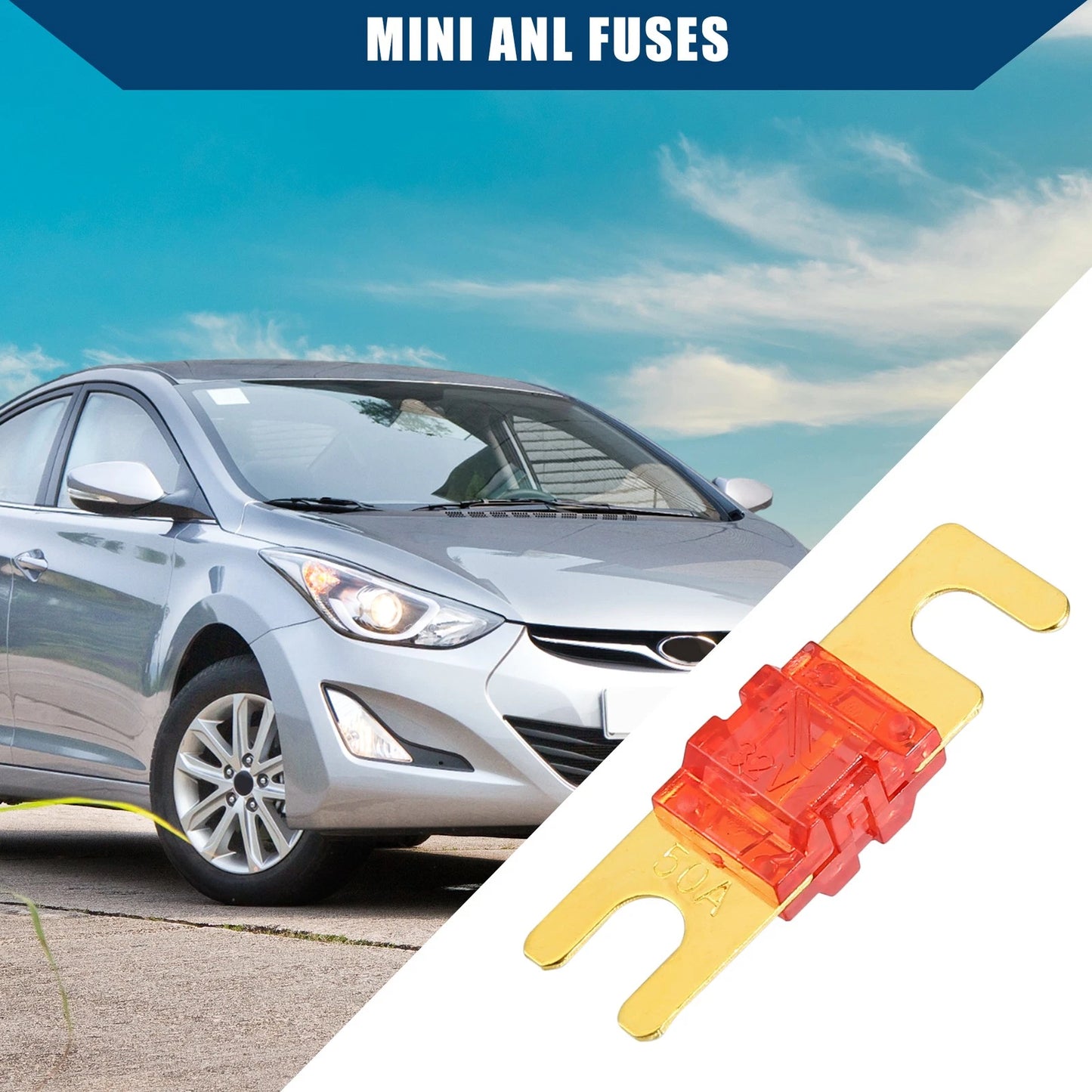 10 Pcs 50A Mini ANL Fuses for Car Motorcycle Boat (Gold Tone Red)