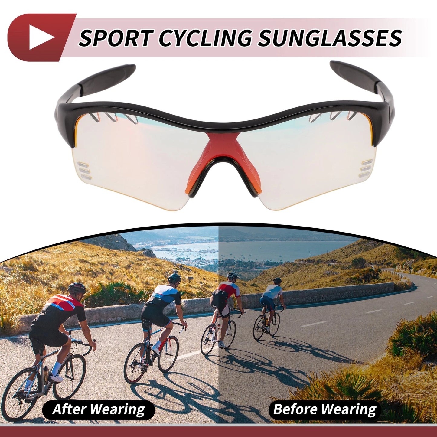 Motorcycle Riding Goggles for Motorcycle (Light Red Lens, Black Frame)