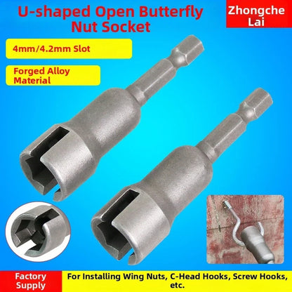 Alloy Forged Slotted Butterfly Nut Socket Wrench 14 Hex Drive for Car