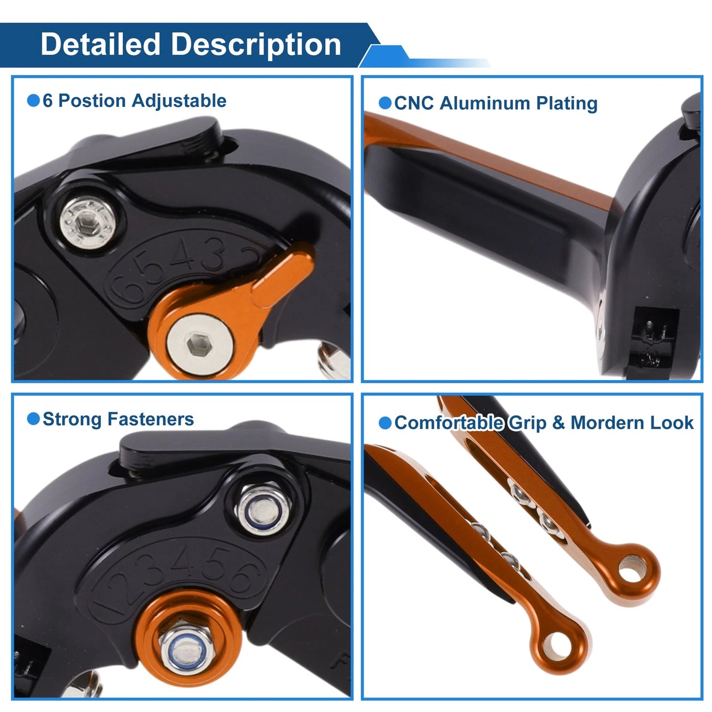 Adjustable Brake Clutch Levers for Kawasaki ZZR600 (2005–2009) Black Orange