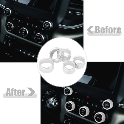 5 x Silver Tone AC Radio Switch Knob Covers for Dodge Ram 1500 (2018-2020)