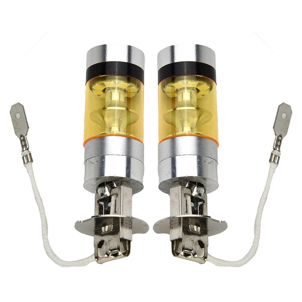 2 x H3 100W 2828SMD LED Car Fog Light Tail Lamps Bulbs Yellow 12-24V