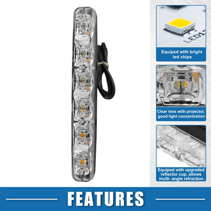 Set of 2 LED Daytime Running Lights for Car (White Amber Turn Signal)