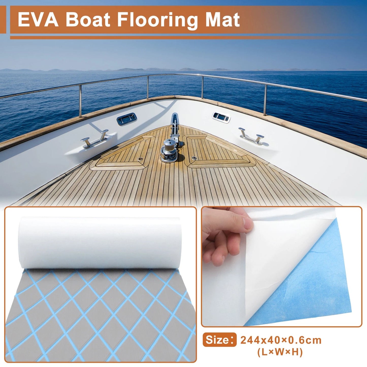 Self-Adhesive Boat Flooring Strip for Various Models (96" L x 16" W)