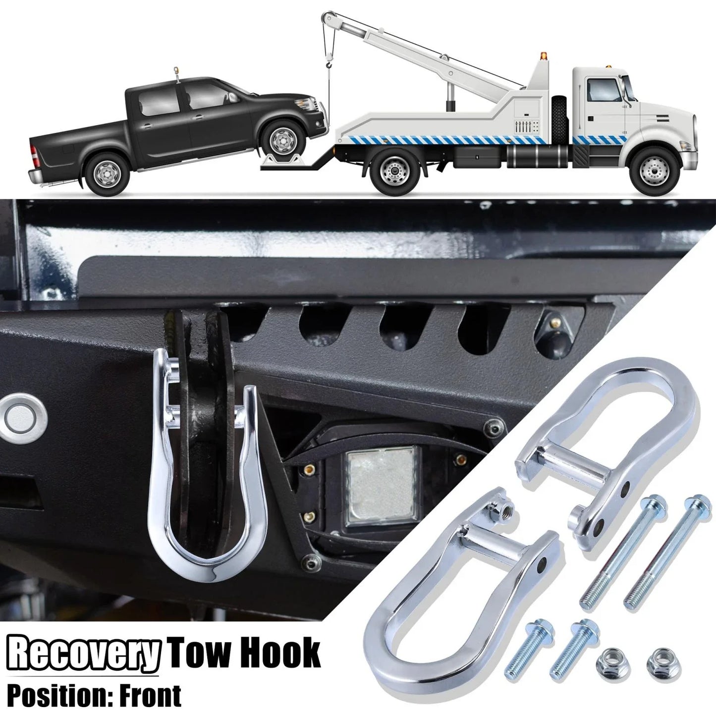 Front Recovery Tow Hook Kit for Chevy Silverado & GMC Sierra 1500 (2014-2023)