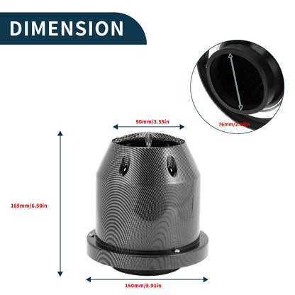 Engine Air Filter 76mm High Flow Carbon Fiber for Car