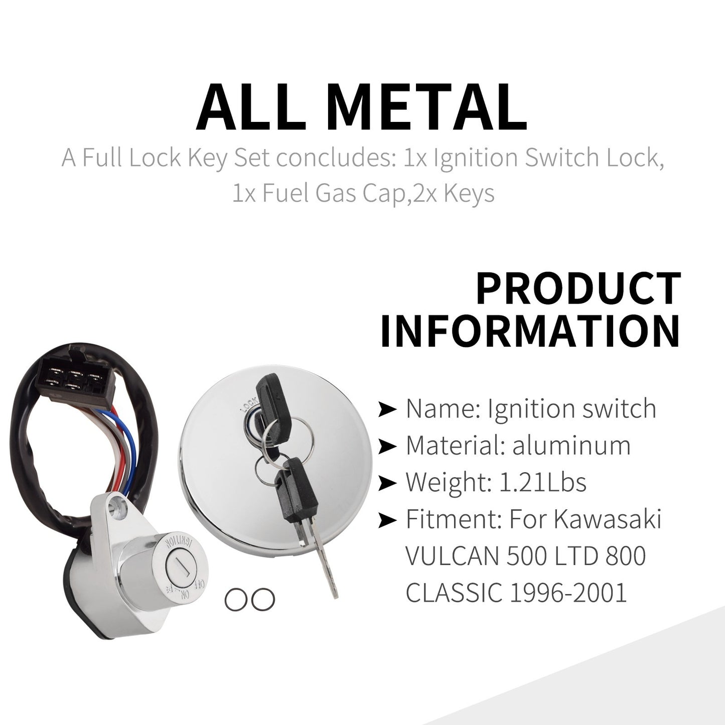 Ignition Switch and Fuel Gas Cap Key Set for Kawasaki EN500 Vulcan 500 (2001–2009)