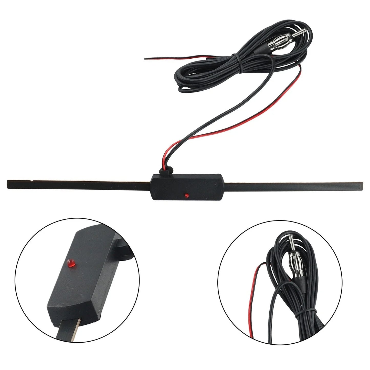Antenna Signal Booster W/ 7-ft Cables for Windshield AM/FM Radio