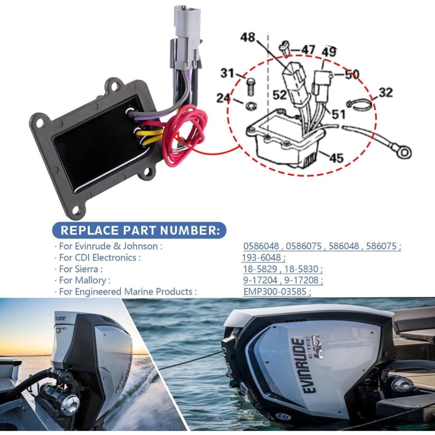 Rectifier/Regulator for Johnson Evinrude OMC BRP (35A)