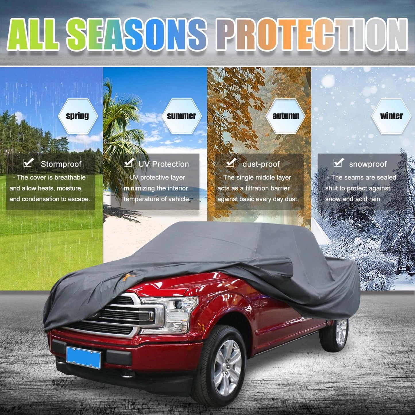 Pickup Truck Cover for Ford F350 Crew Cab 2008–2021 Sun Rain Snow Protection