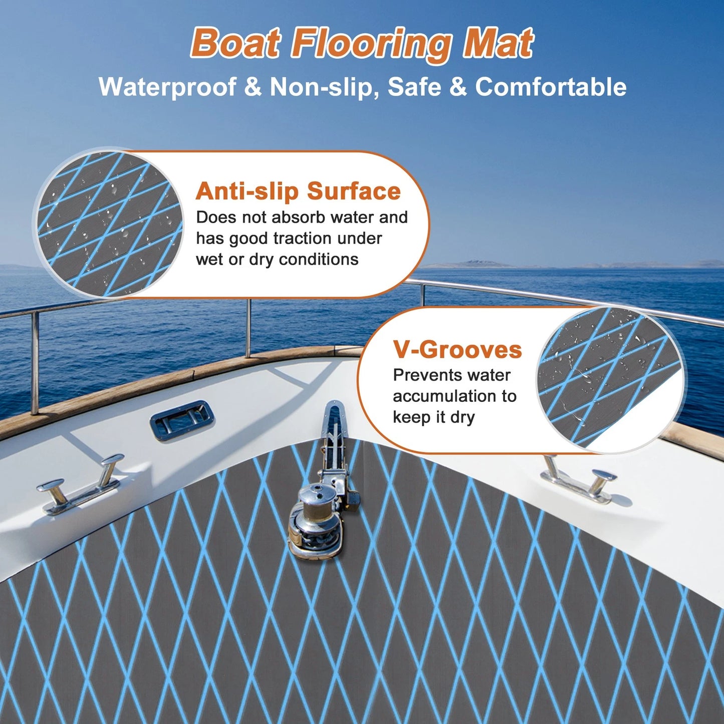 Self-Adhesive Boat Flooring Strip 96"L x 24"W Dark Gray with Blue Line