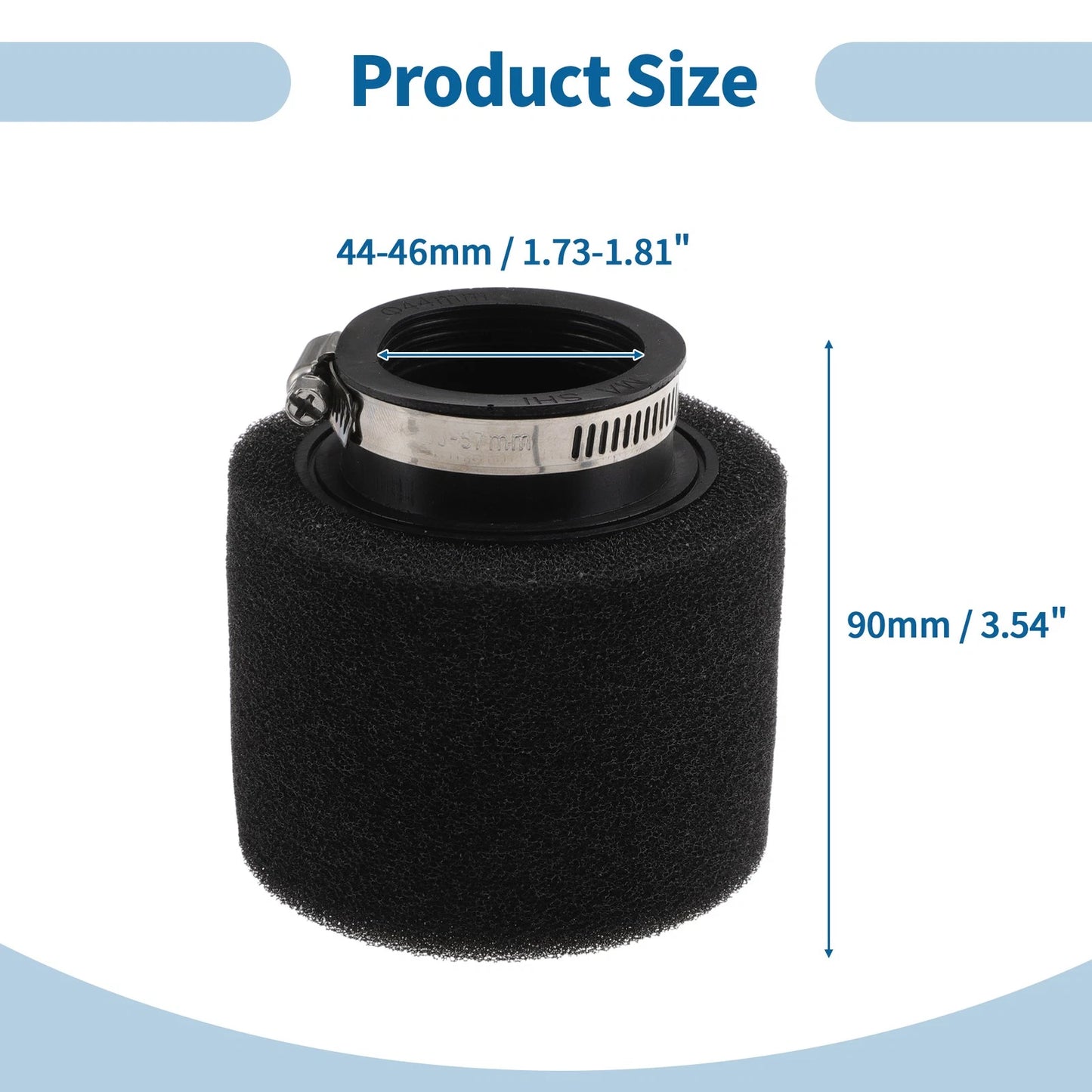 Set of 1 Motorcycle Air Filter Universal 44-46 mm Rubber Foam Black
