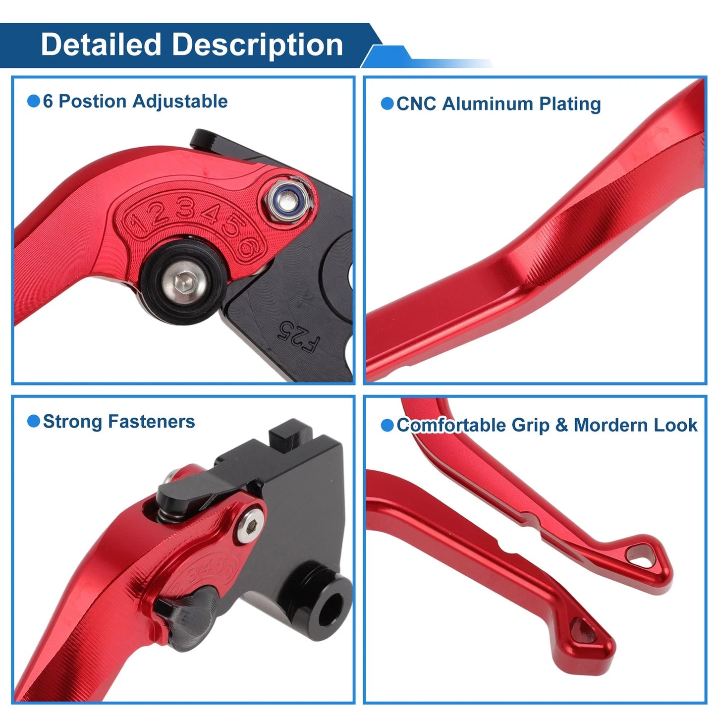 Short Brake Clutch Lever for Kawasaki Ninja 500 (2024–2025) 1 Pair Solid Red