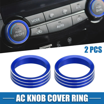 2X AC Knob Ring Covers for Nissan Rogue (2014–2020) Blue