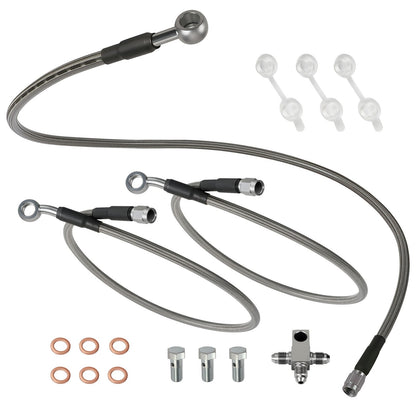 3 Stainless Steel Braided Front Brake Lines Kit for Kawasaki KFX400 (2003–2004)