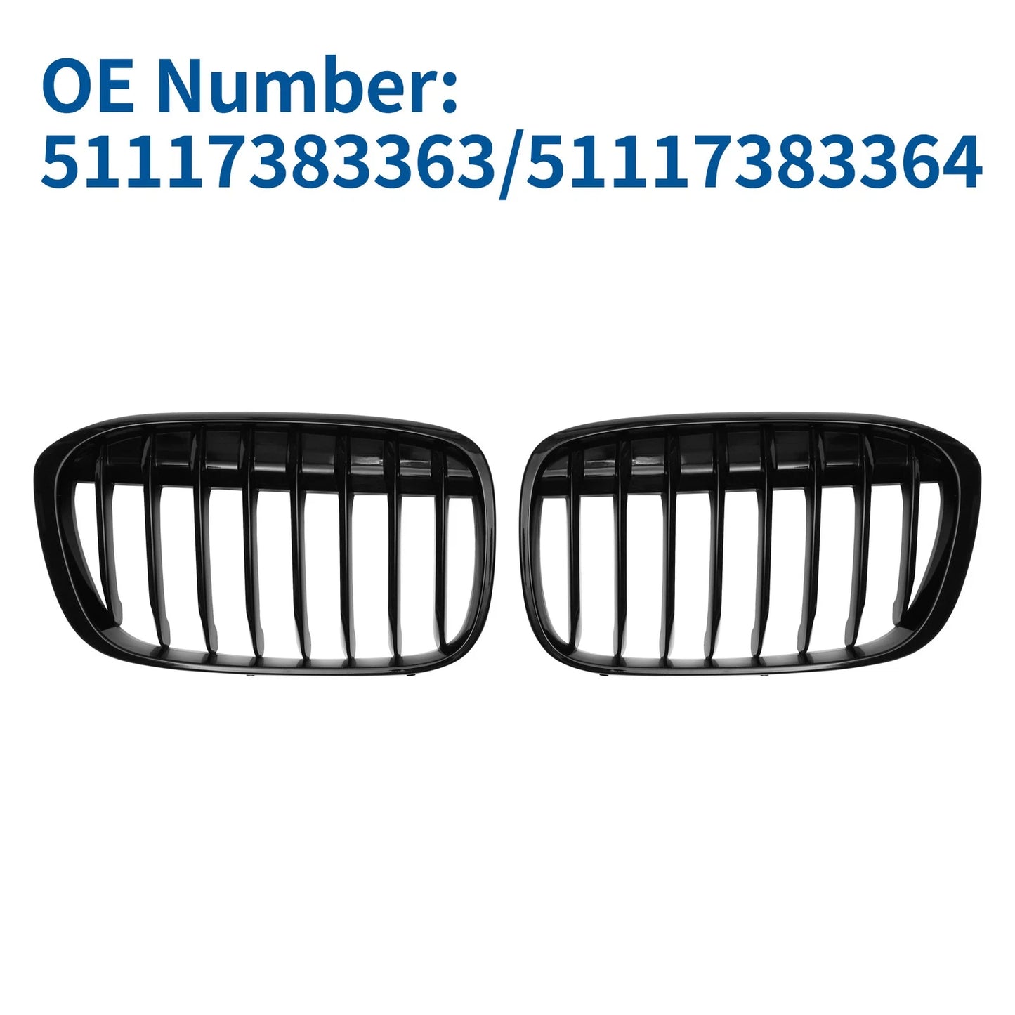 1 Pair Front Upper Bumper Grille for BMW X1 F48 (2016–2022) Gloss Black