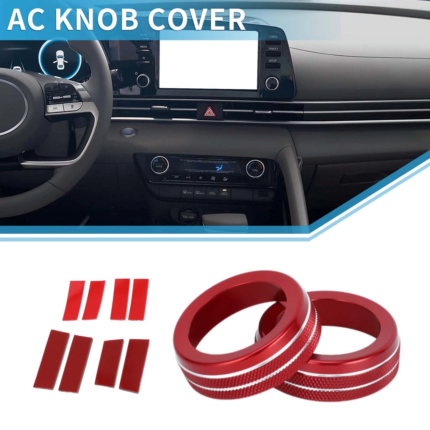 Set of 2 AC Climate Heater Switch Knob Cover Rings for Hyundai Elantra (2021–2024) Red