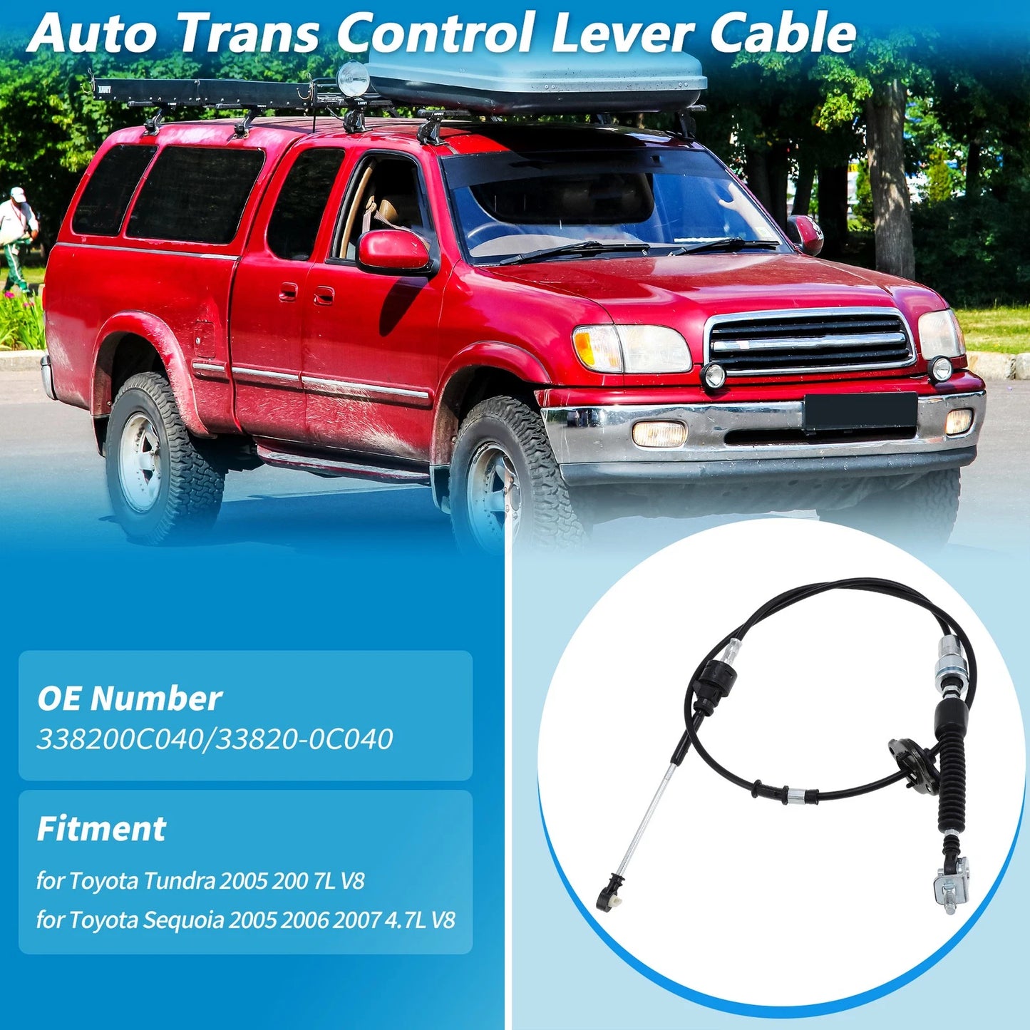 Auto Trans Gear Shifter Cable for Toyota Tundra, Sequoia (2005–2007) No.338200C040