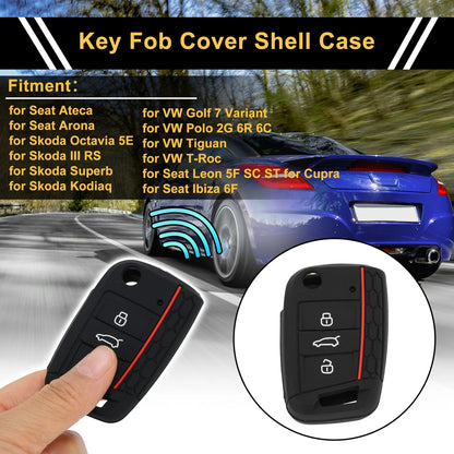 Silicone Car Key Case for VW Golf 7 (2013–2020) - Black Red, 3 Buttons