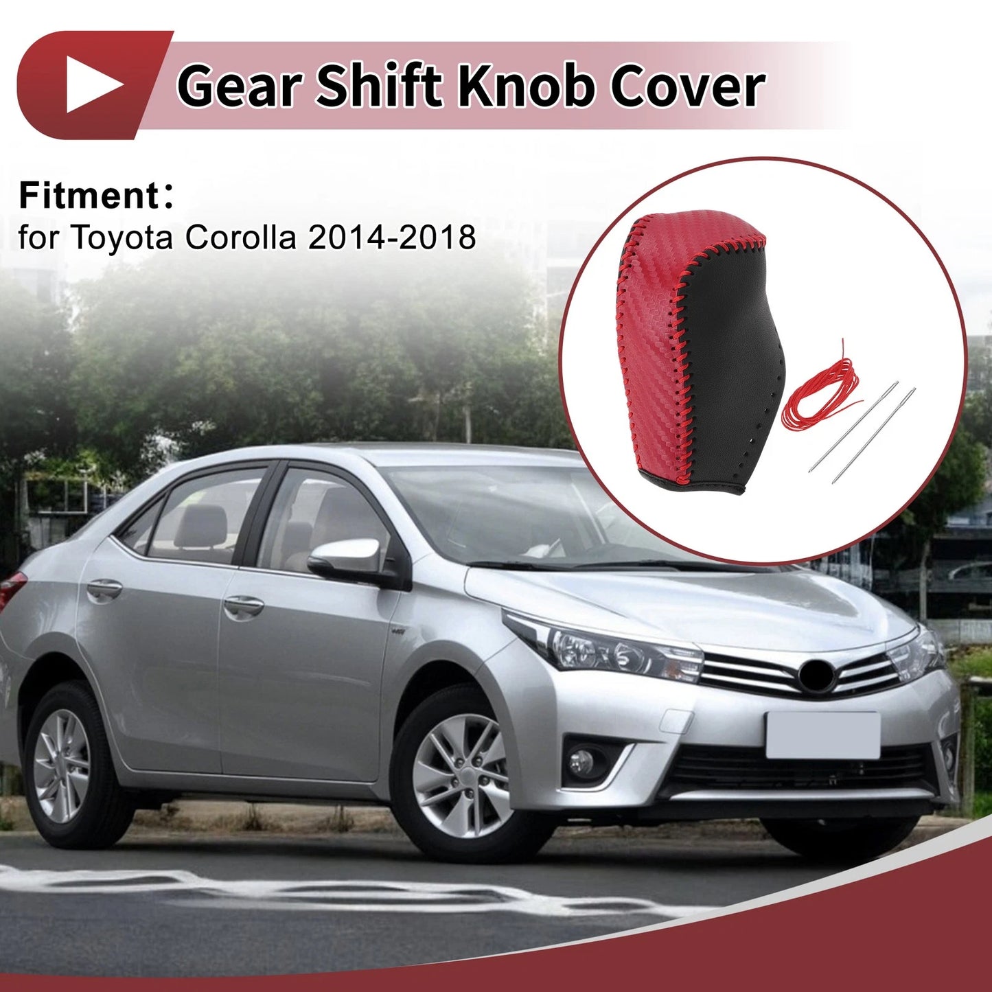 1Pc Gear Shift Knob Cover for Toyota Corolla (2014–2018) Red Faux Leather