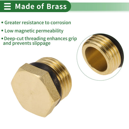 Set of 2 Brass Pipe Fittings 1/2" Male Thread Plug with Gasket