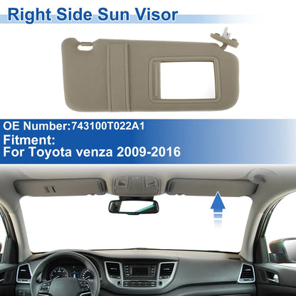 Right Side Sun Visor for Toyota Venza (2009–2016) Replace No. 743100T022A1 Beige