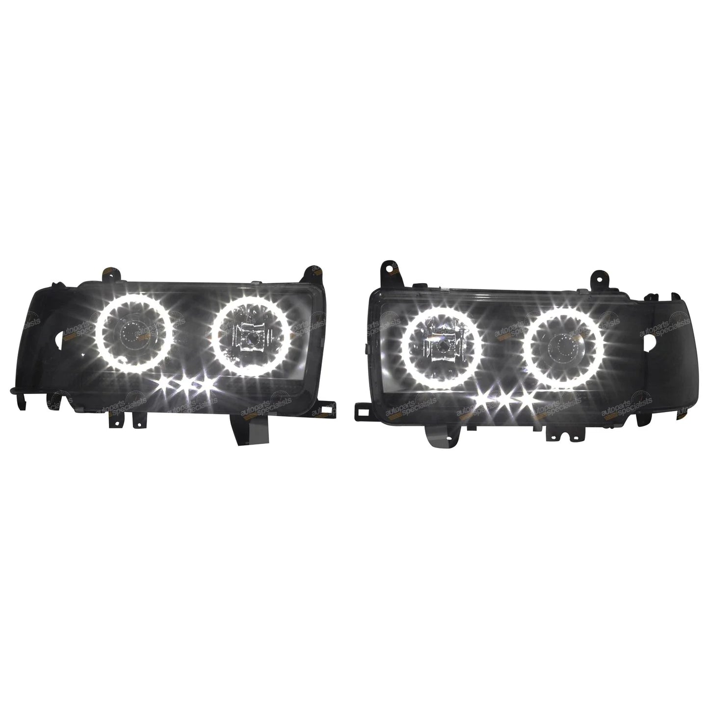 Angel Eyes LED Projector Headlights BLACK for Landcruiser 80 Series (1989–1997)