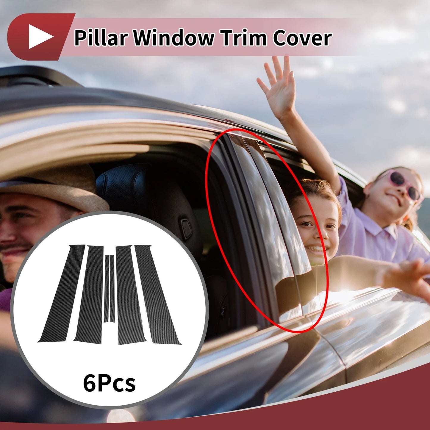 Door Pillar Window Trim for Nissan March (2010–2015) Black Carbon Fiber