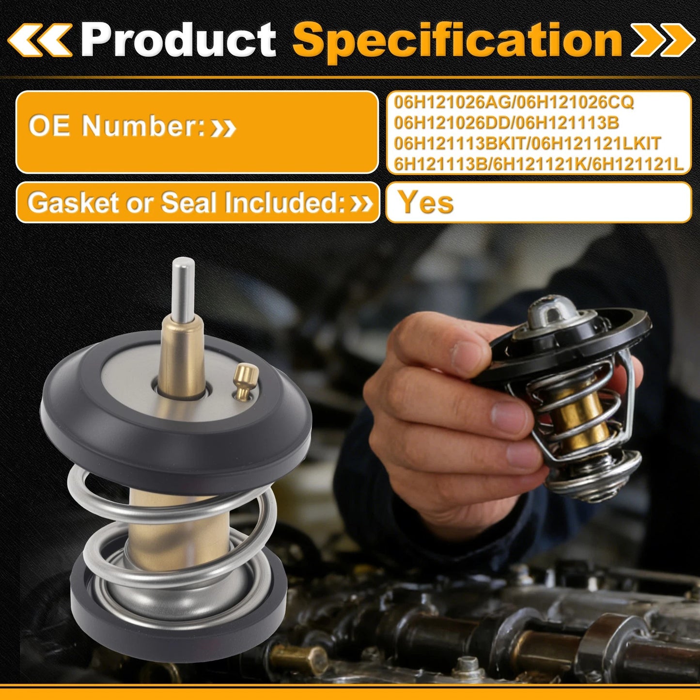 Engine Coolant Thermostat 06H121026AG for Audi A3 (2010–2011) with Seal