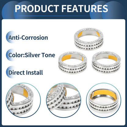 Set of 3 AC Media Volume Switch Knob Cover Rings for Skoda Octavia (2014–2020) Silver Tone
