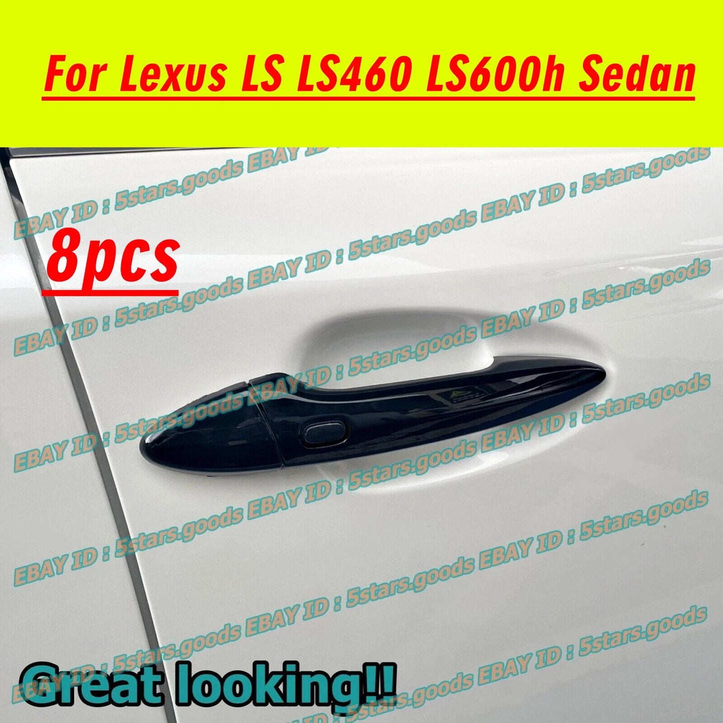 Glossy Pure Black Side Door Handle Cover Trim for Lexus LS (2006–2017)