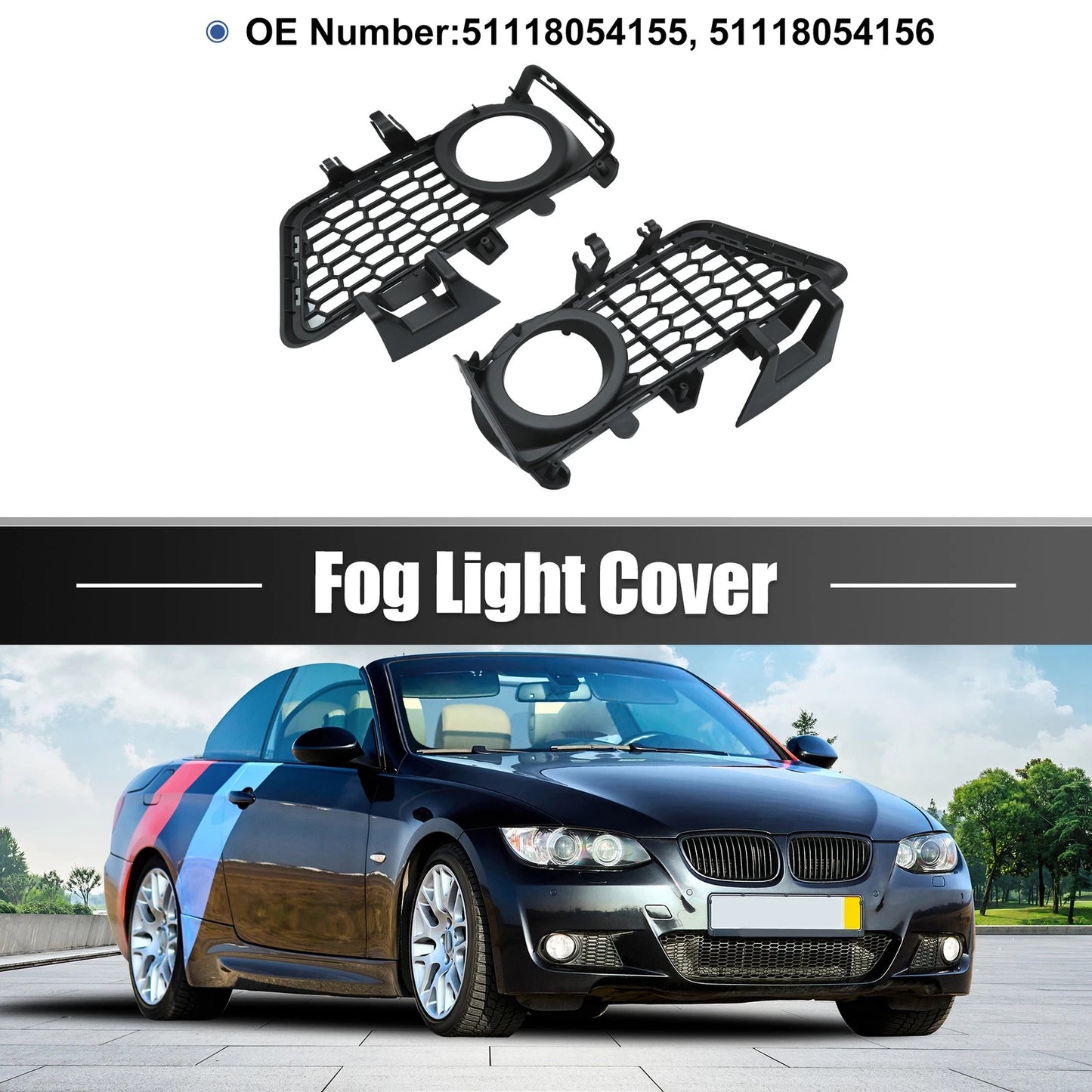 Set of 2 Fog Light Grille Covers for BMW 3 Series (2012–2019) 51118054155 51118054156