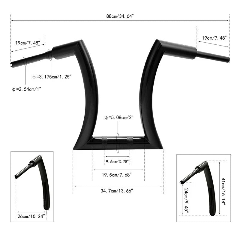 16in Rise 2in Hanger Handlebar for Harley Softail Sportster XL883 1200