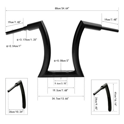 16in Rise 2in Hanger Handlebar for Harley Softail Sportster XL883 1200