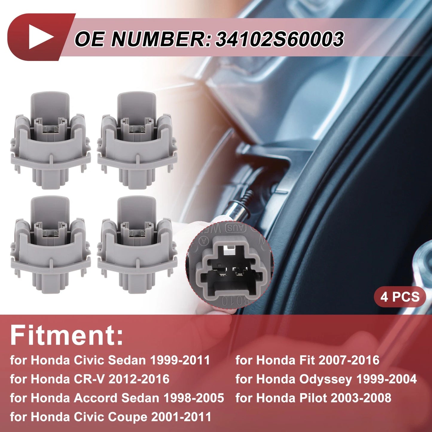 Set of 4 License Plate Light Sockets for Honda Civic Sedan (1999–2011) No.34102S60003