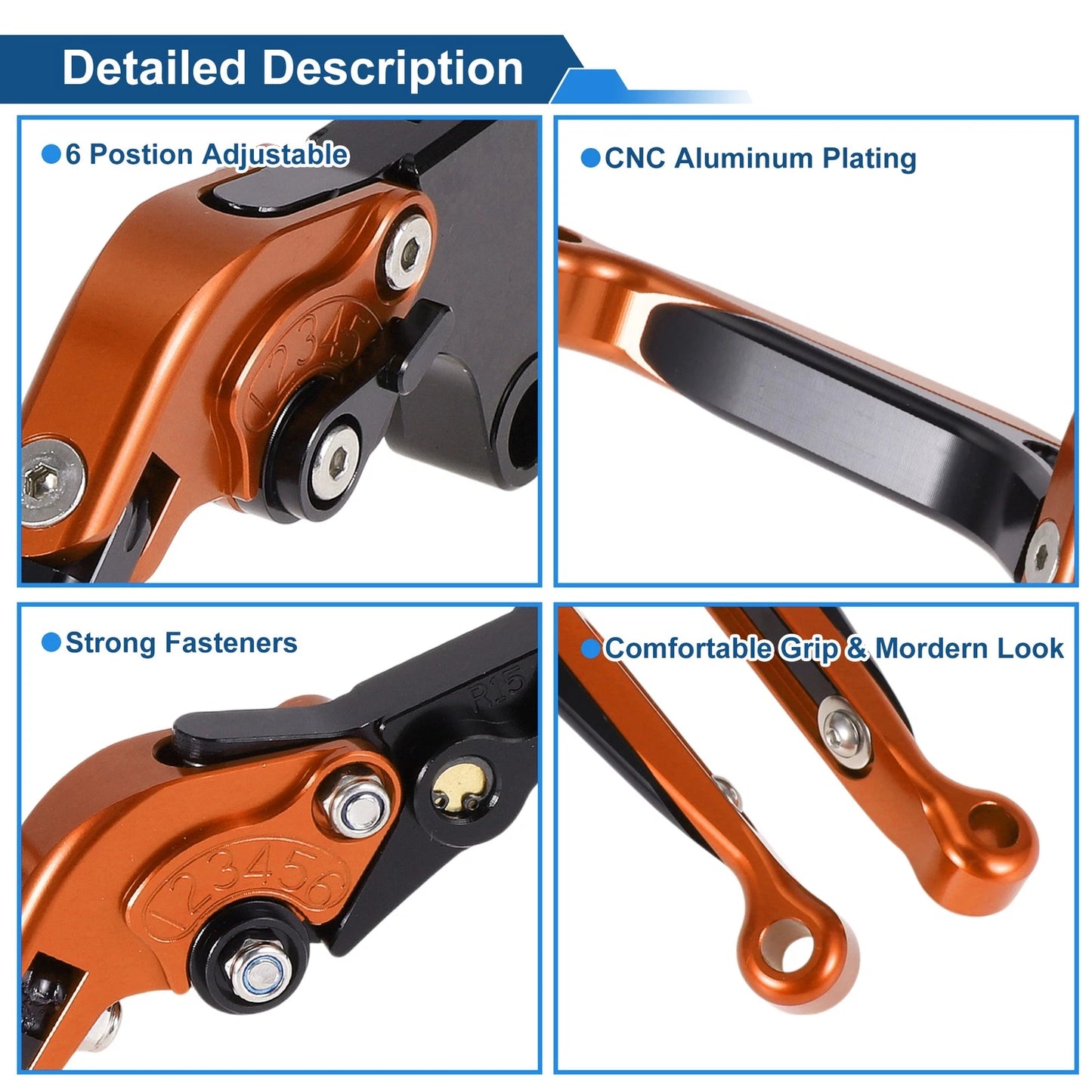 Adjustable Brake Clutch Lever for Yamaha YZF R1 (2015–2022) Orange Black