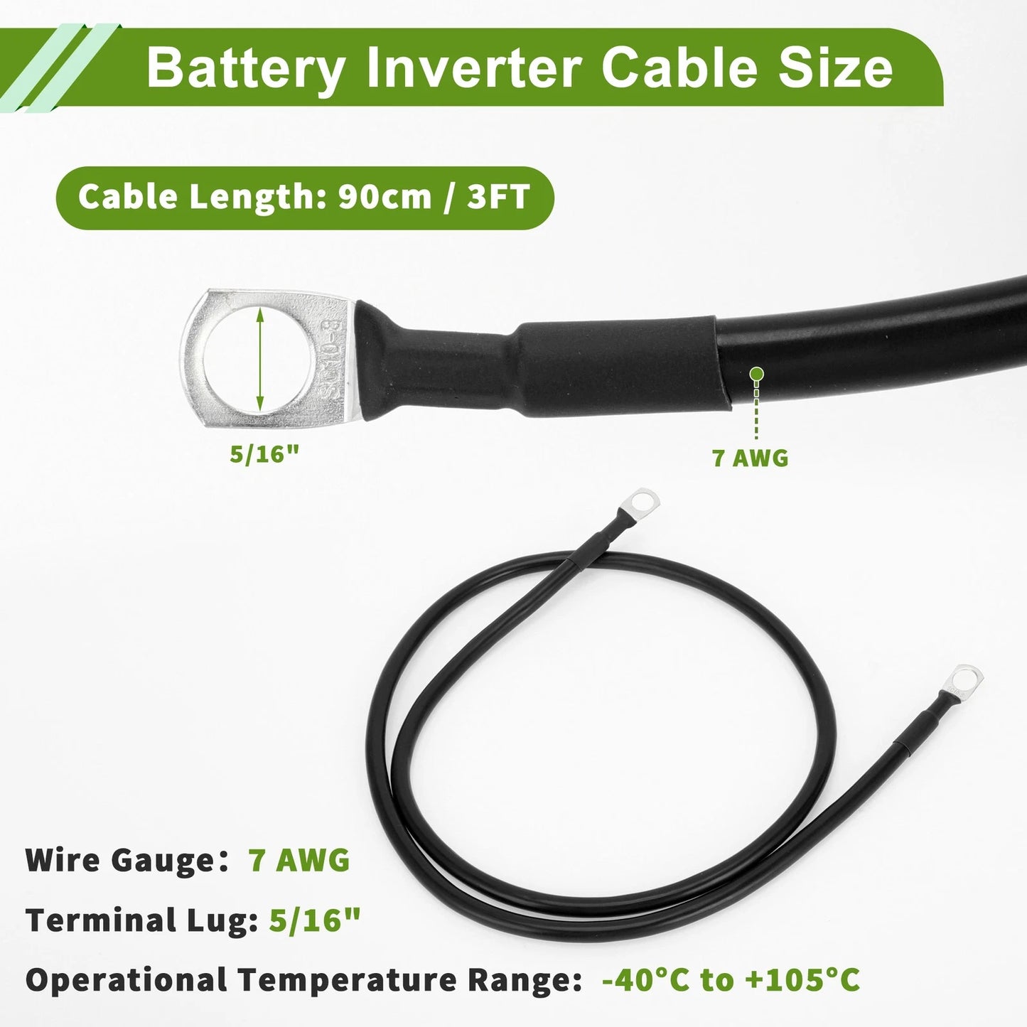 7 AWG 3FT Tinned Copper Battery Inverter Cable for Universal Applications