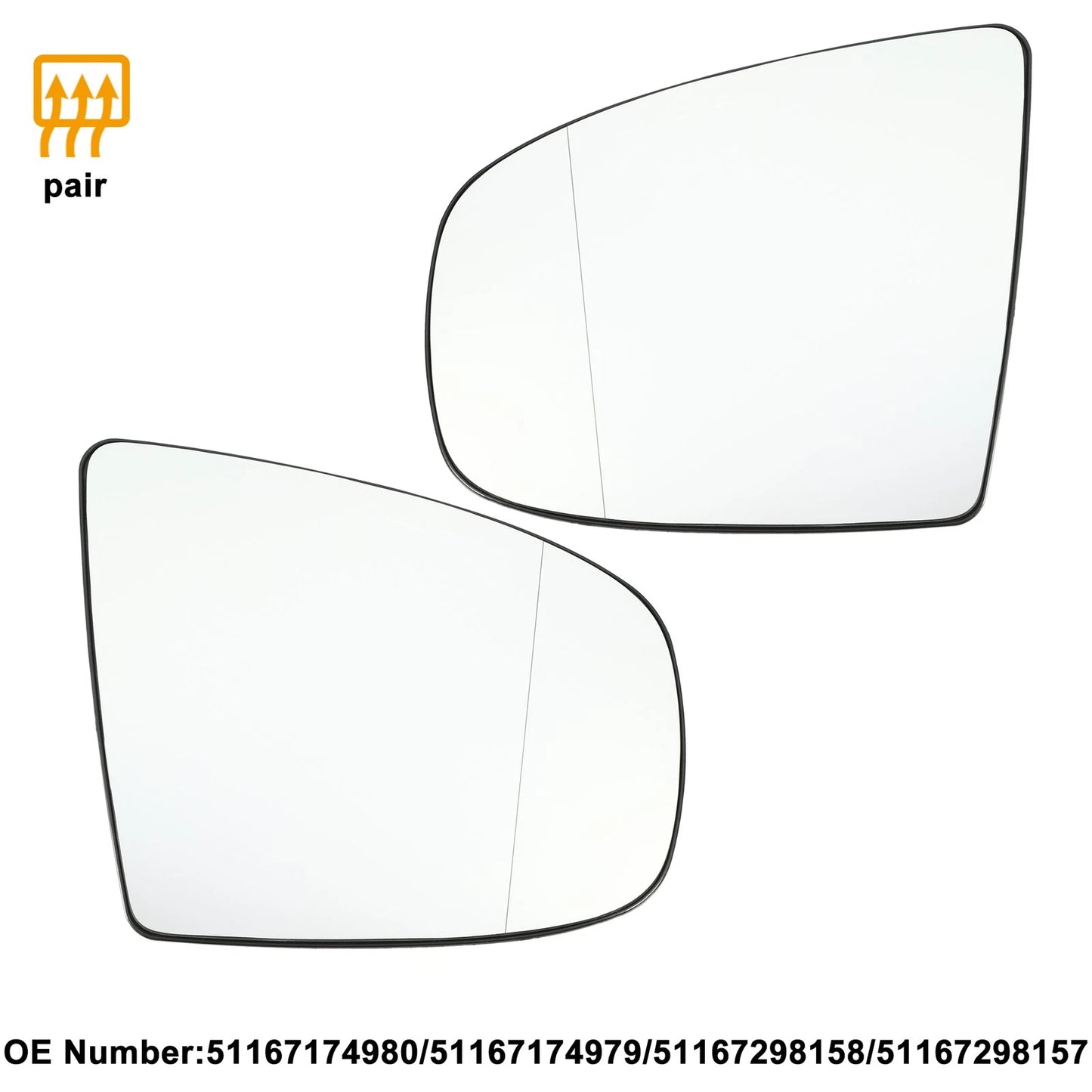 1 Pair Mirror Glass for BMW X5 X6 (2007–2013) No. 51167174980/51167174979