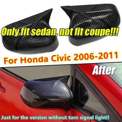 2 x Carbon Fiber Car Door Wing Mirror Cover Cap for Honda Civic (2006–2011)