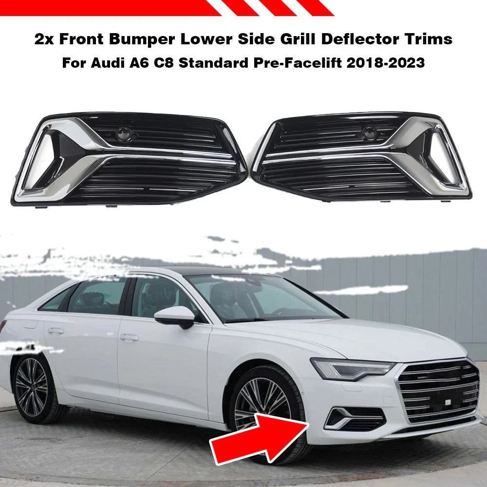 Front Bumper Fog Light Grill Covers for Audi A6 C8 (2019–2023)