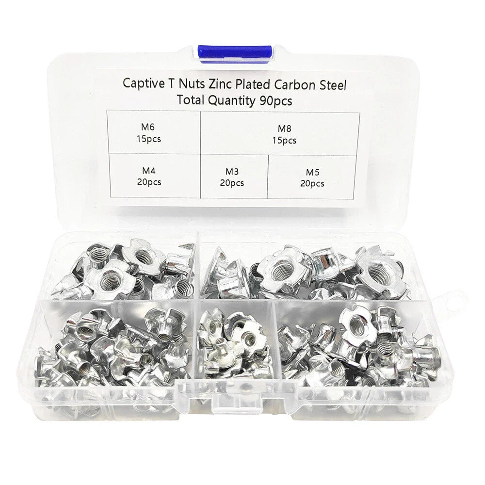 90Pcs Carbon Steel T-Nuts Assortment M3 M4 M5 M6 M8 for Various Applications