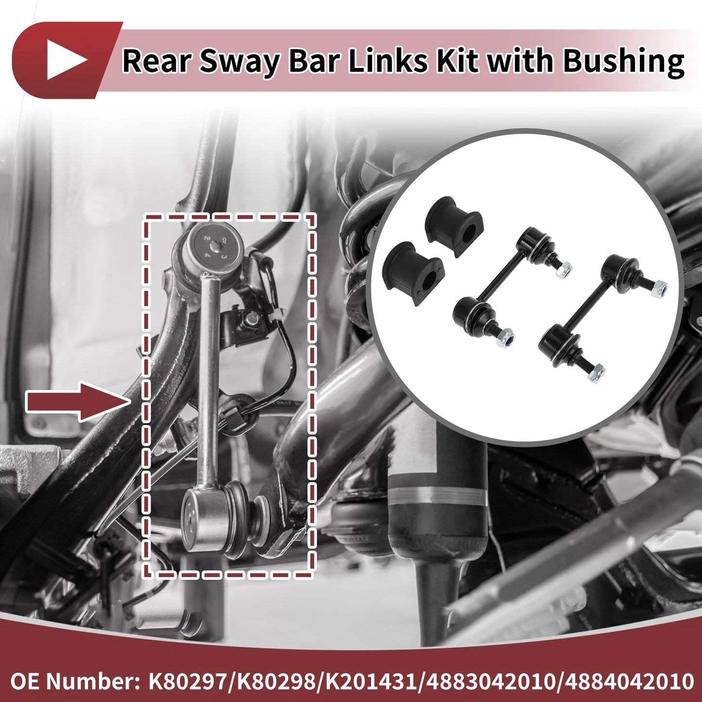 Set of 2 Rear Stabilizer Bar Links with Bushings for Toyota RAV4 (No.K80297)