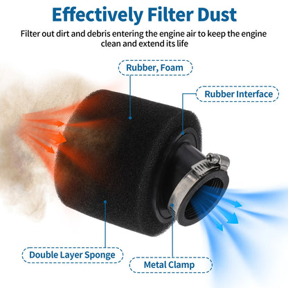 Set of 1 Motorcycle Air Filter Universal 38-40mm Rubber Foam Black